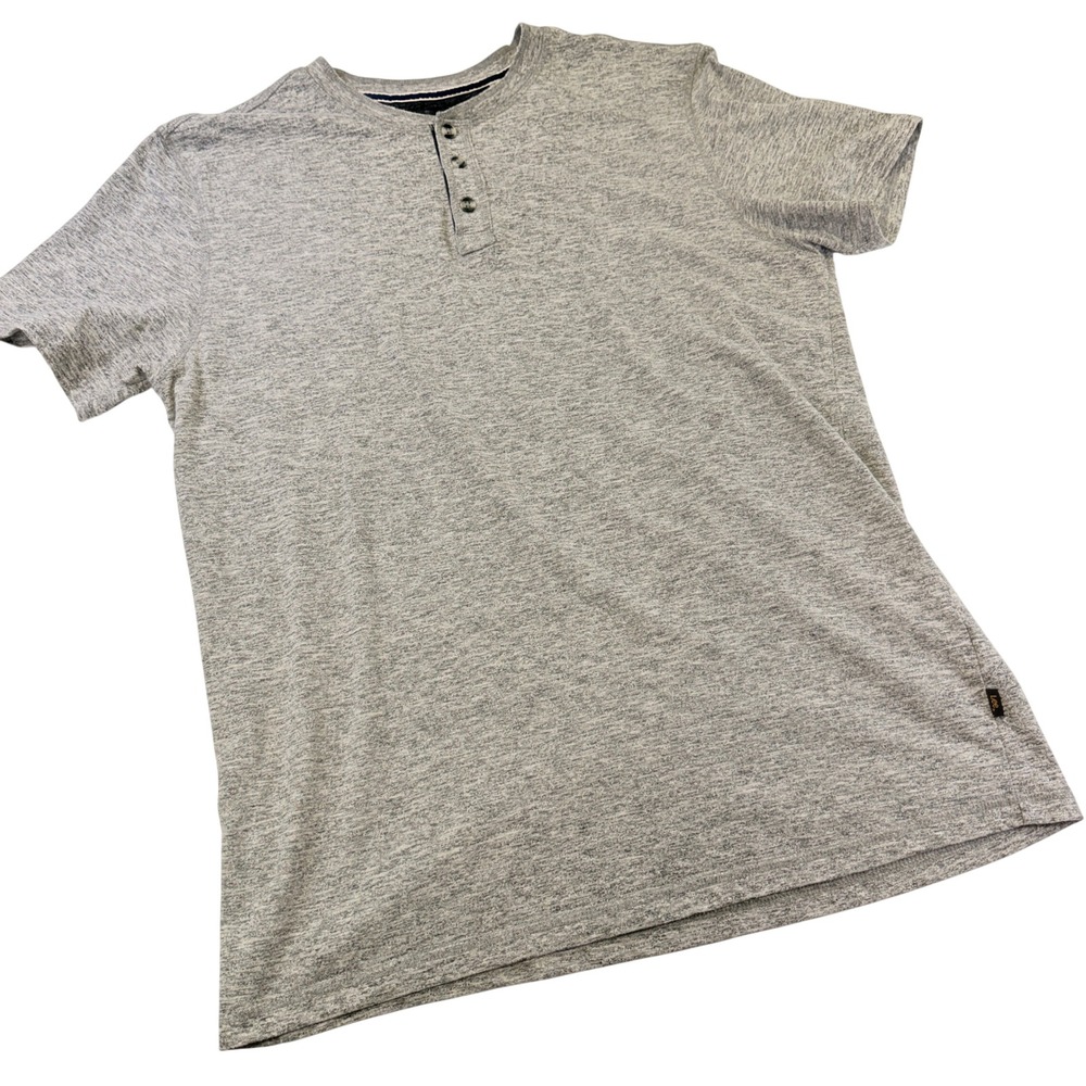 Lee Mens Short Sleeve Henley Shirt Gray Heathered Cotton Blend Size Large 367B8